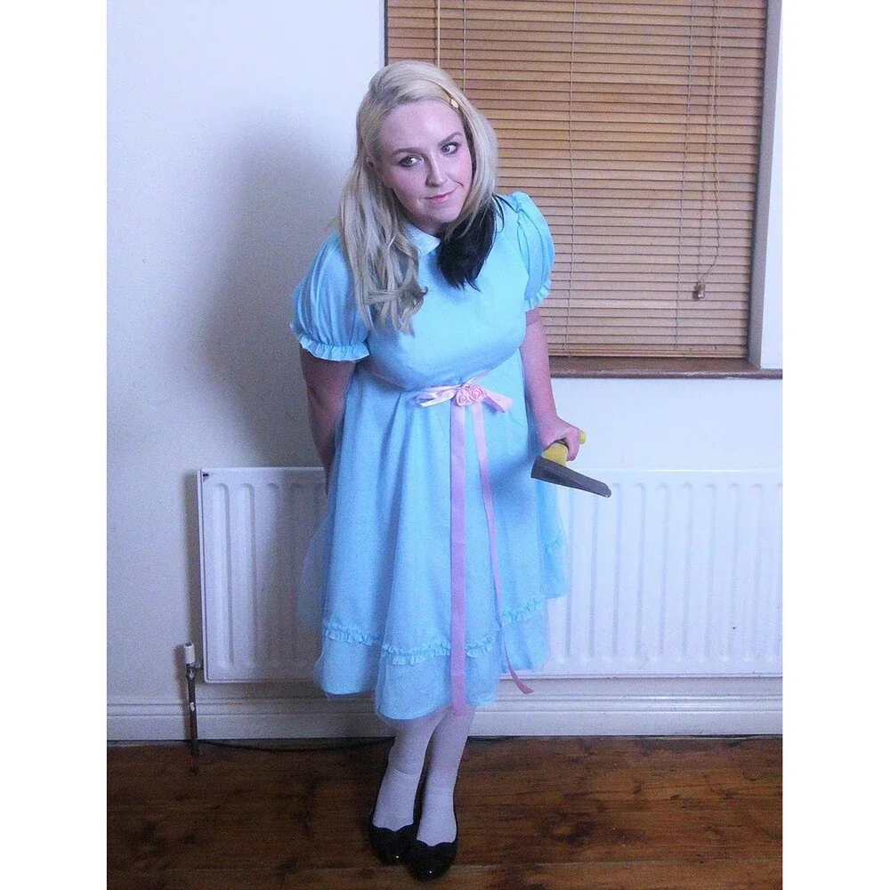 CR ROLECOS Womens Twins Costume Blue Creepy Sister Scary Doll Dress Halloween